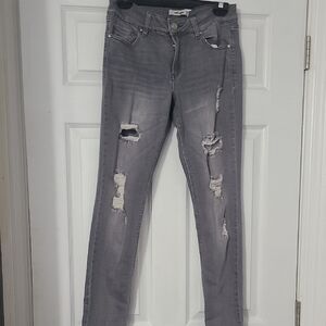 Ripped Gray Women's Jeans - Casual Slim Fit